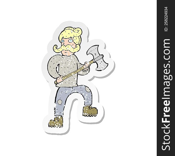 retro distressed sticker of a cartoon man with axe