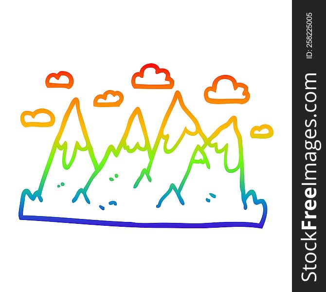 Rainbow Gradient Line Drawing Cartoon Mountain Range