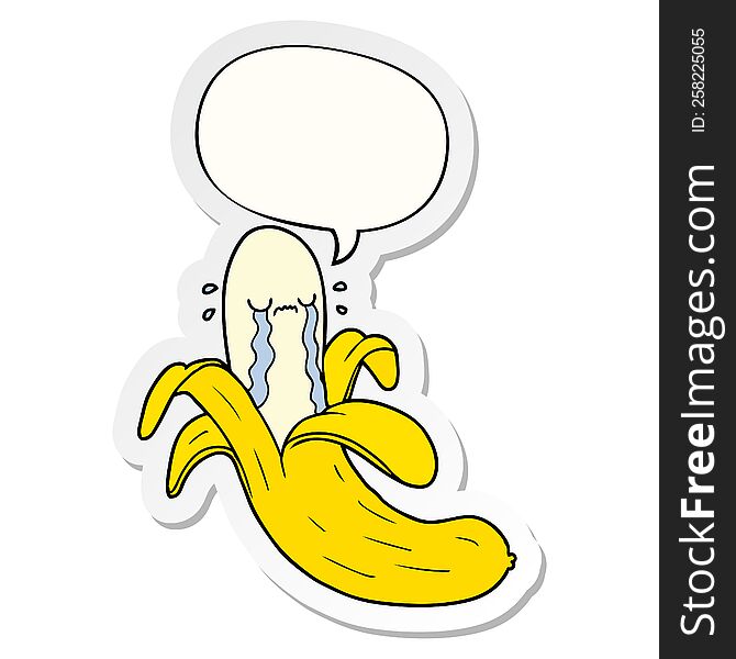 cartoon crying banana with speech bubble sticker