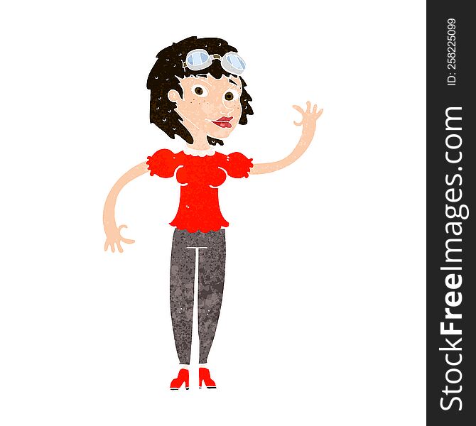 Cartoon Pilot Woman Waving