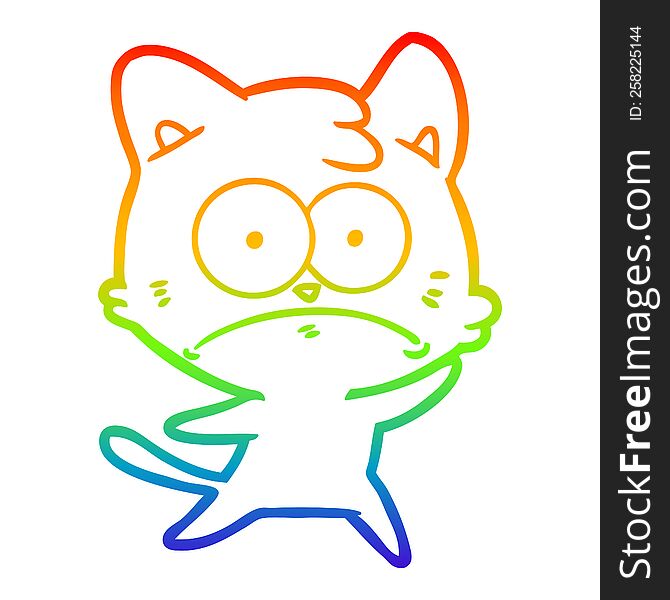 rainbow gradient line drawing of a cartoon nervous cat
