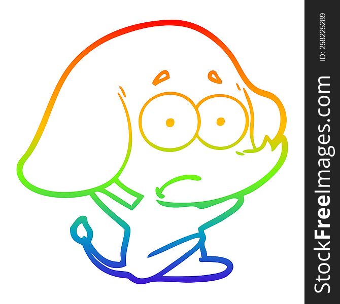 rainbow gradient line drawing of a cartoon unsure elephant