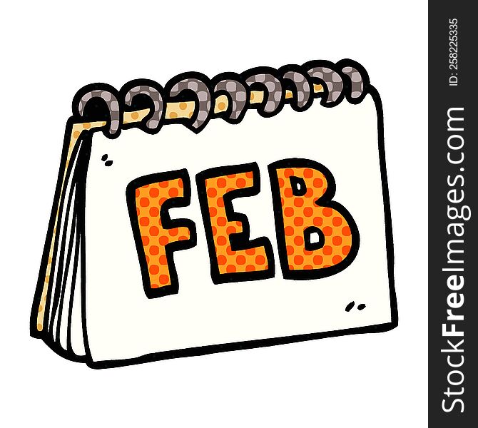 cartoon doodle calendar showing month of February