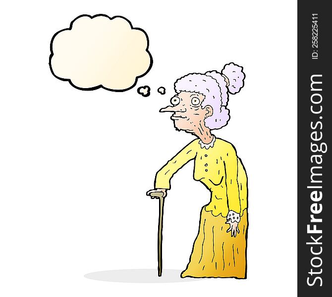 Cartoon Old Woman With Thought Bubble