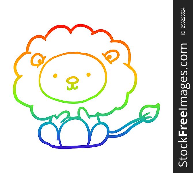 rainbow gradient line drawing of a cute lion