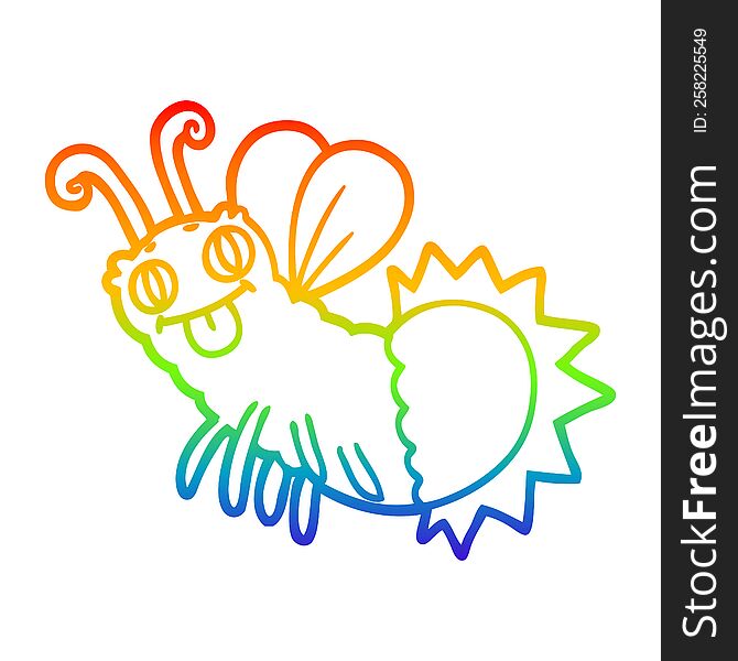rainbow gradient line drawing of a cartoon firefly