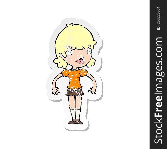 Retro Distressed Sticker Of A Cartoon Happy Woman