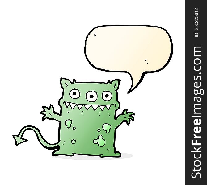 Cartoon Little Monster With Speech Bubble
