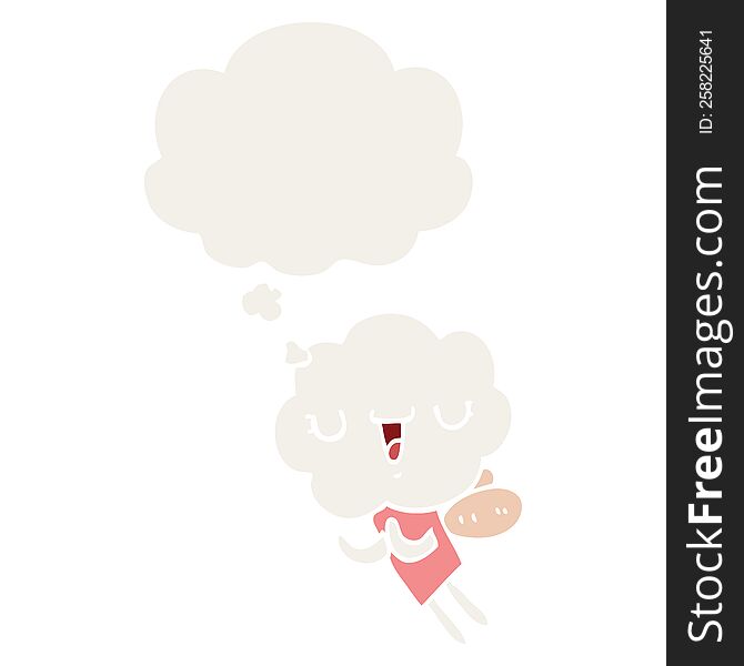 cute cartoon cloud head creature with thought bubble in retro style