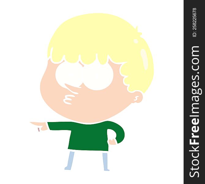 Flat Color Style Cartoon Pointing Boy