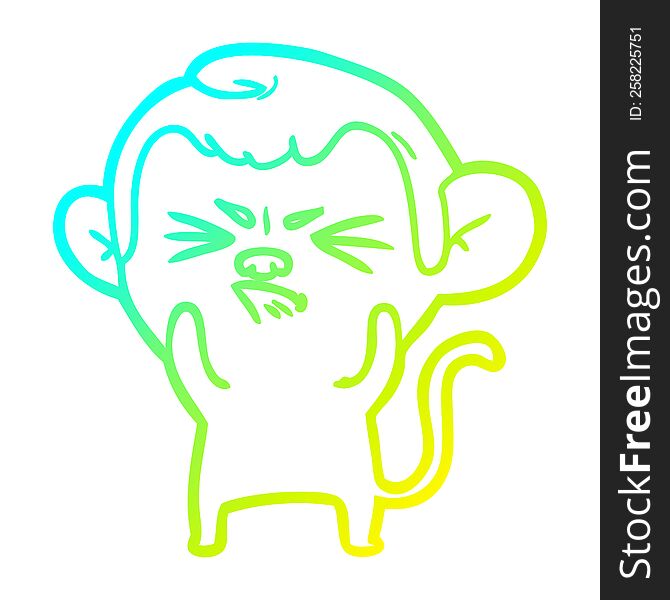 Cold Gradient Line Drawing Cartoon Annoyed Monkey