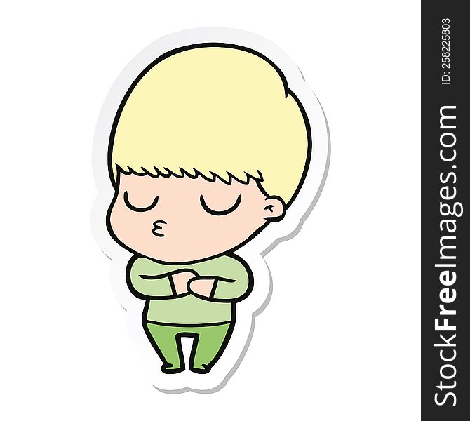 sticker of a cartoon calm boy