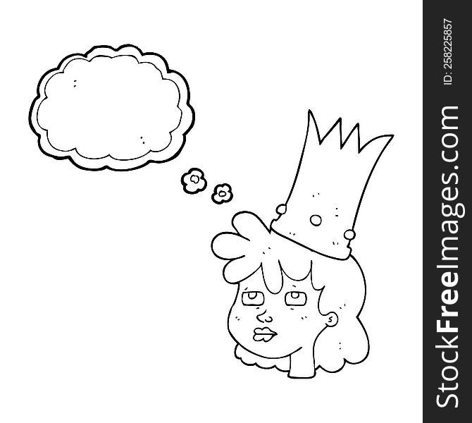 freehand drawn thought bubble cartoon queen with crown