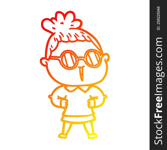 Warm Gradient Line Drawing Cartoon Woman Wearing Spectacles