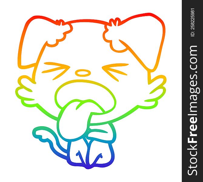 rainbow gradient line drawing of a cartoon disgusted dog sitting