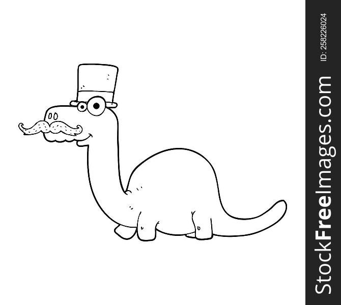 Black And White Cartoon Posh Dinosaur