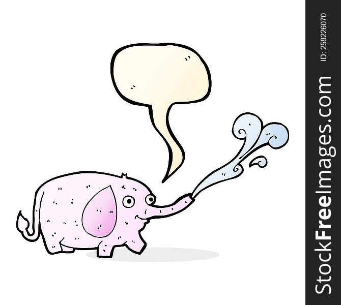 cartoon funny little elephant squirting water with speech bubble