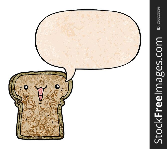 cute cartoon toast with speech bubble in retro texture style