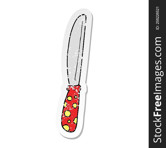 Distressed Sticker Of A Cartoon Knife