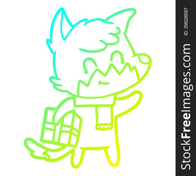 Cold Gradient Line Drawing Cartoon Friendly Christmas Fox