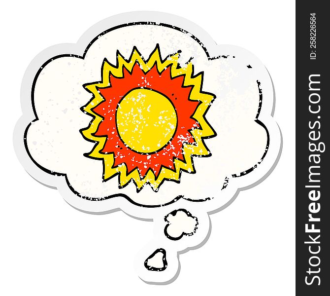 Cartoon Sun And Thought Bubble As A Distressed Worn Sticker