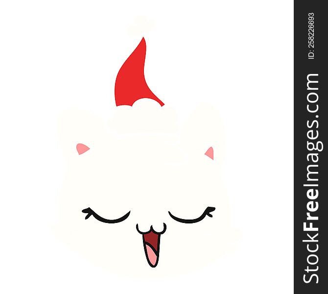 Flat Color Illustration Of A Cat Face Wearing Santa Hat