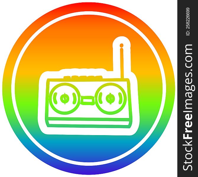 radio cassette player circular icon with rainbow gradient finish. radio cassette player circular icon with rainbow gradient finish