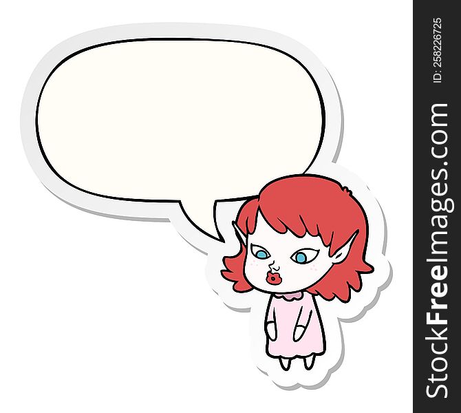 Cartoon Elf Girl And Pointy Ears And Speech Bubble Sticker