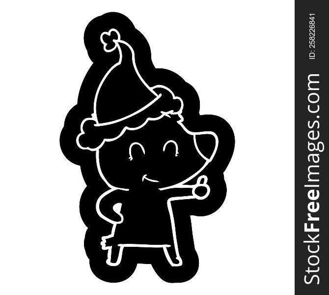 female bear quirky cartoon icon of a wearing santa hat