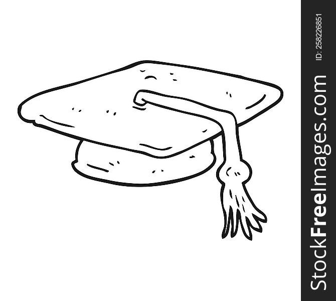 freehand drawn black and white cartoon graduation cap