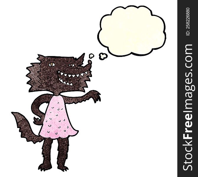 Cartoon Wolf Girl With Thought Bubble