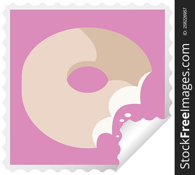 bitten donut graphic square sticker stamp. bitten donut graphic square sticker stamp