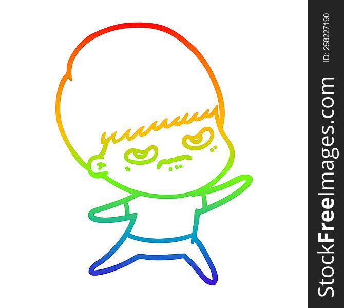 rainbow gradient line drawing of a cartoon angry boy