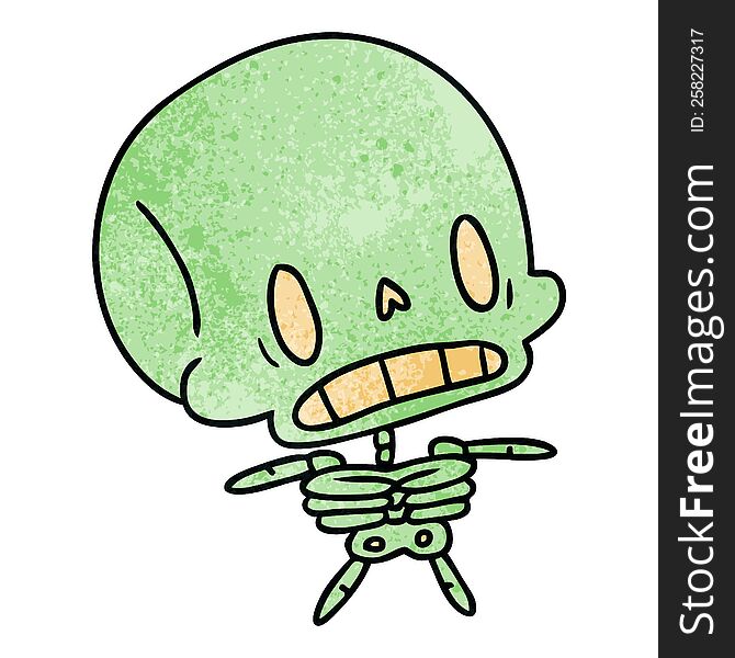 textured cartoon illustration kawaii cute dead skeleton. textured cartoon illustration kawaii cute dead skeleton