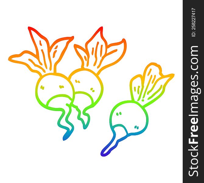 rainbow gradient line drawing of a cartoon healthy radish