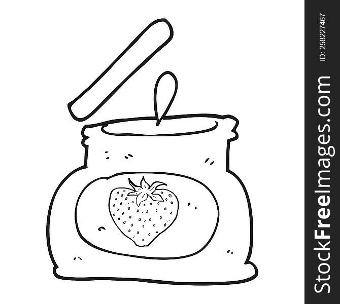 freehand drawn black and white cartoon popping jar of jam