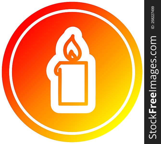 burning candle circular icon with warm gradient finish. burning candle circular icon with warm gradient finish