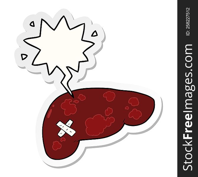 Cartoon Unhealthy Liver And Speech Bubble Sticker