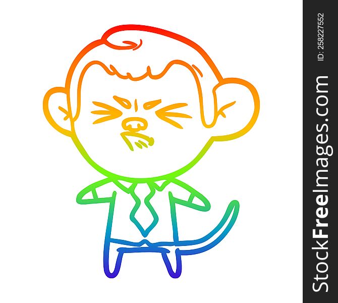Rainbow Gradient Line Drawing Cartoon Annoyed Monkey
