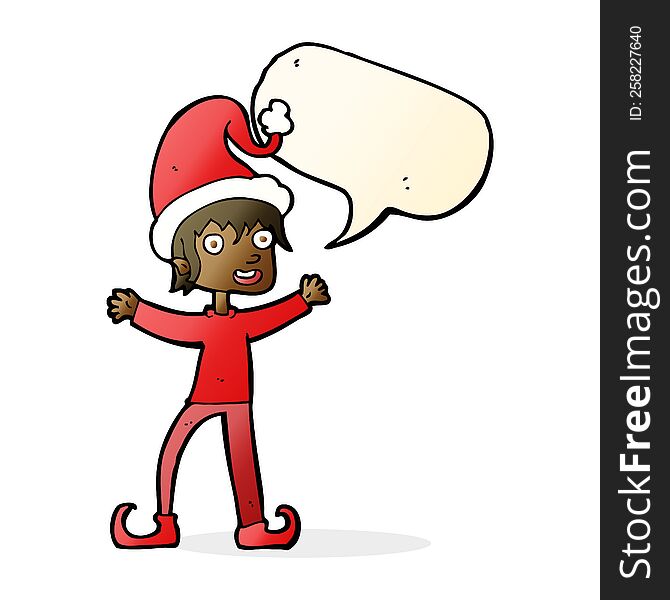 Cartoon Excited Christmas Elf With Speech Bubble