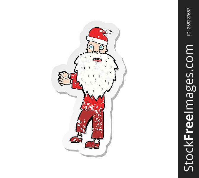Retro Distressed Sticker Of A Cartoon Man In Santa Hat