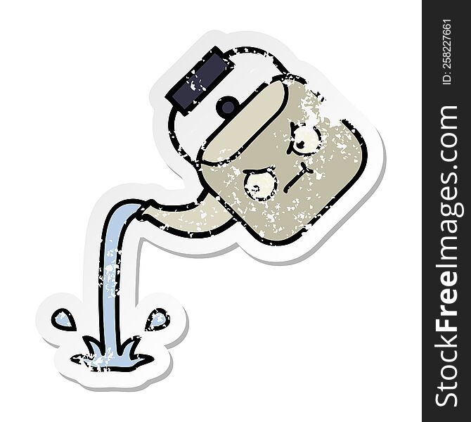 distressed sticker of a cute cartoon pouring kettle