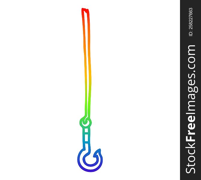 rainbow gradient line drawing of a cartoon fish hook