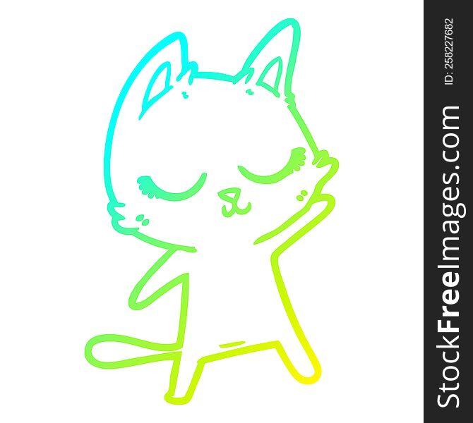 Cold Gradient Line Drawing Calm Cartoon Cat Waving