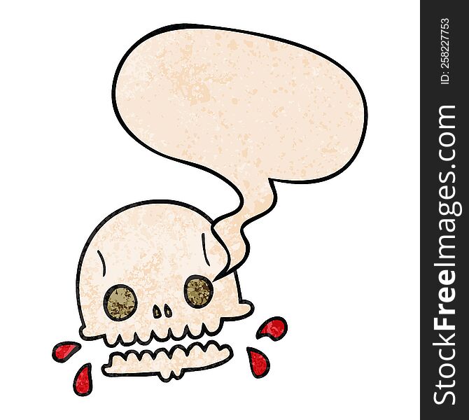 Cartoon Spooky Skull And Speech Bubble In Retro Texture Style