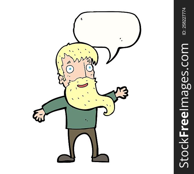 Cartoon Man With Beard Waving With Speech Bubble