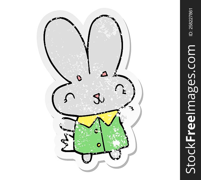 distressed sticker of a cute cartoon tiny rabbit