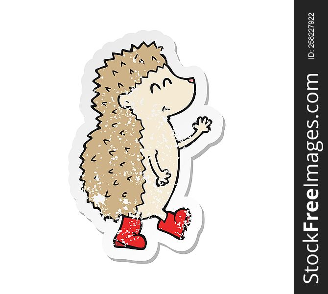 retro distressed sticker of a cute cartoon hedgehog