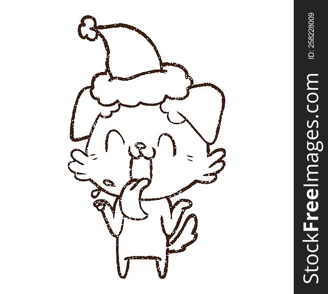 Christmas Dog Charcoal Drawing
