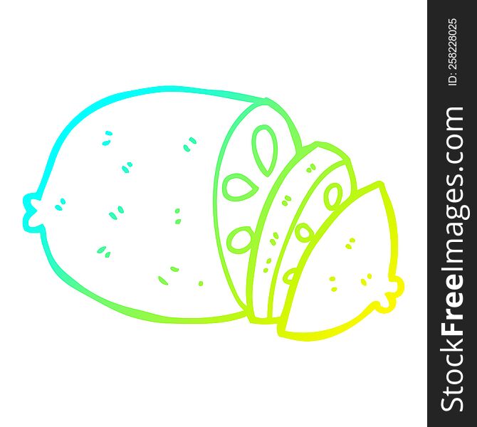 cold gradient line drawing of a cartoon sliced lemon